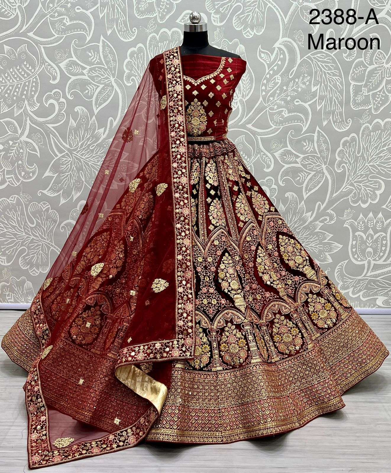 A2388 COLOURS BY ASLIWHOLESALE VELVET EMBROIDERY BRIDAL LEHENGAS