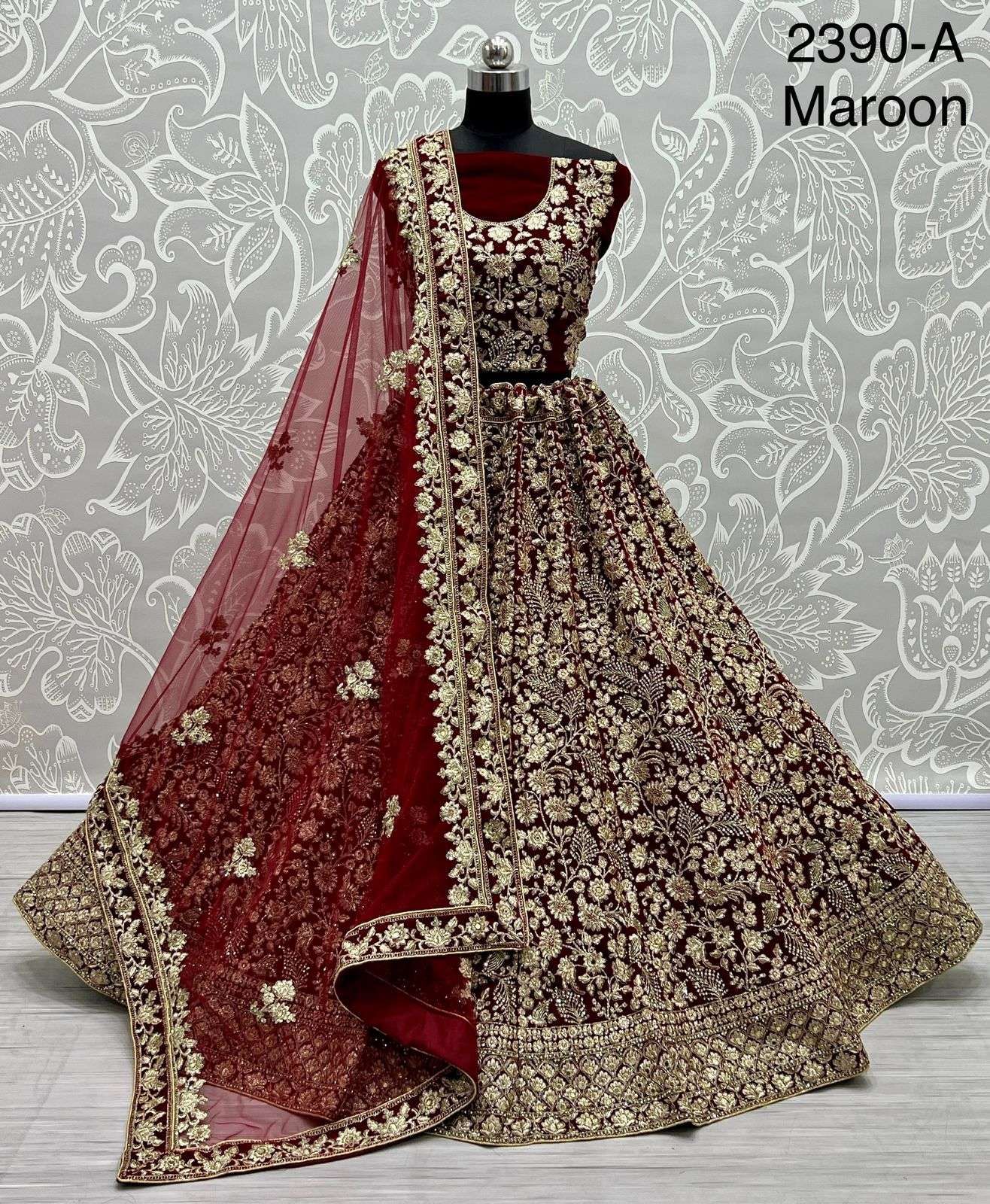 A2390 COLOURS BY ASLIWHOLESALE VELVET EMBROIDERY BRIDAL LEHENGAS