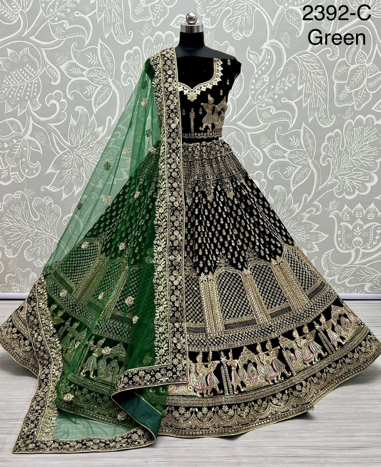 A2392 COLOURS BY ASLIWHOLESALE VELVET EMBROIDERY WORK LEHENGAS