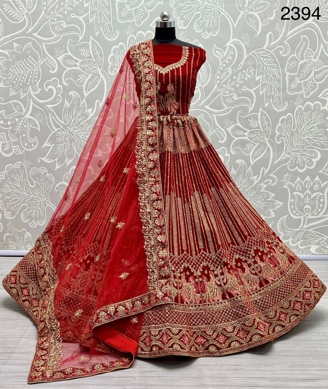 A2394 HIT DESIGN BY ASLIWHOLESALE VELVET EMBROIDERY BRIDAL LEHENGAS