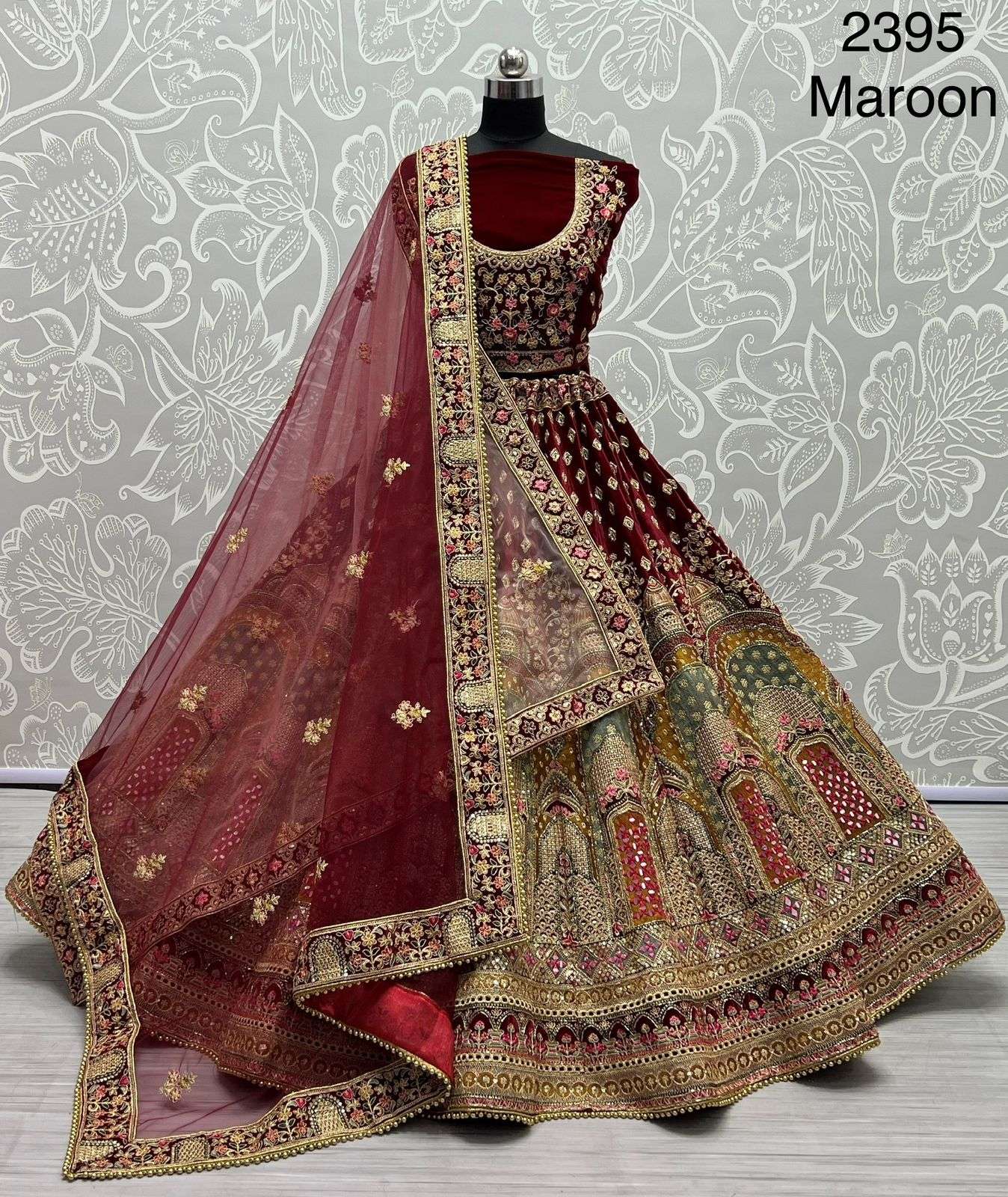 A2395 HIT DESIGN BY ASLIWHOLESALE VELVET BRIDAL HANDWOK LEHENGA