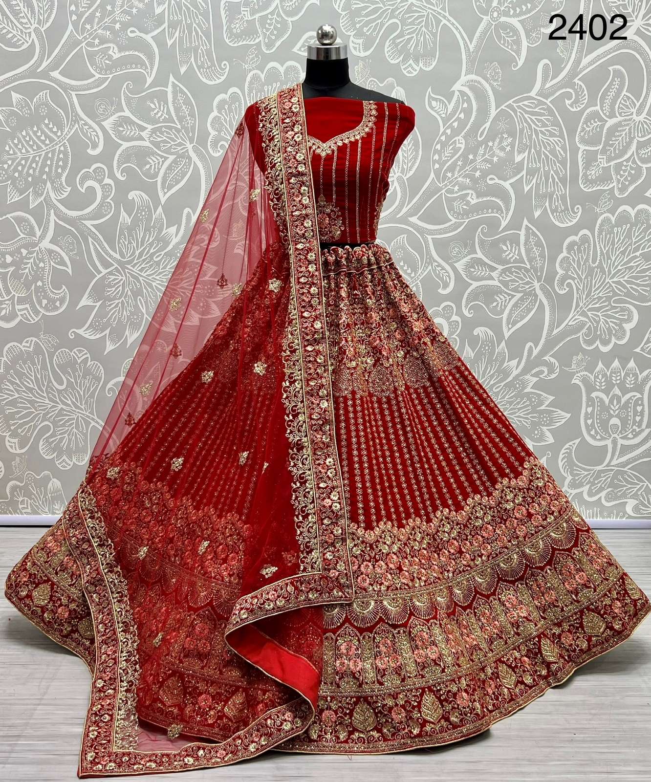 A2402 HIT DESIGN BY ASLIWHOLESALE VELVET EMBROIDERY BRIDAL LEHENGA