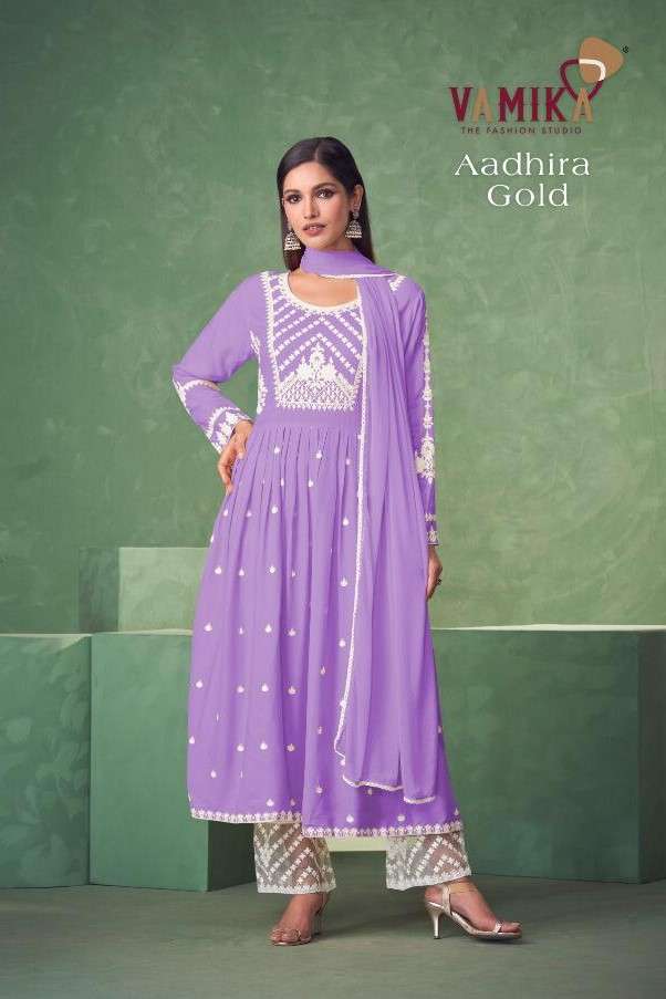 AADHIRA GOLD BY VAMIKA 1101-F TO 1101-J SERIES RAYON VISCOSE LUCKNOWI DRESSES