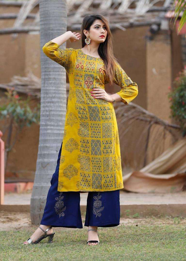 AKARSHA VOL-5 BY ASLIWHOLESALE RAYON PRINT KURTI & PALAZZO