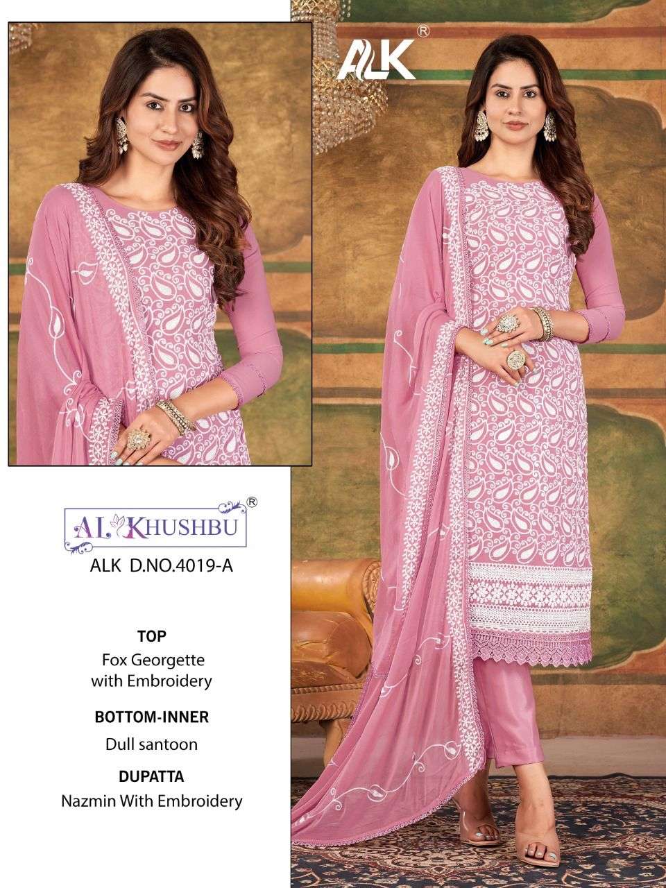 ALK 4019 COLOURS BY AL KHUSHBU 4019-A TO 4019-E SERIES GEORGETTE WORK DRESSES