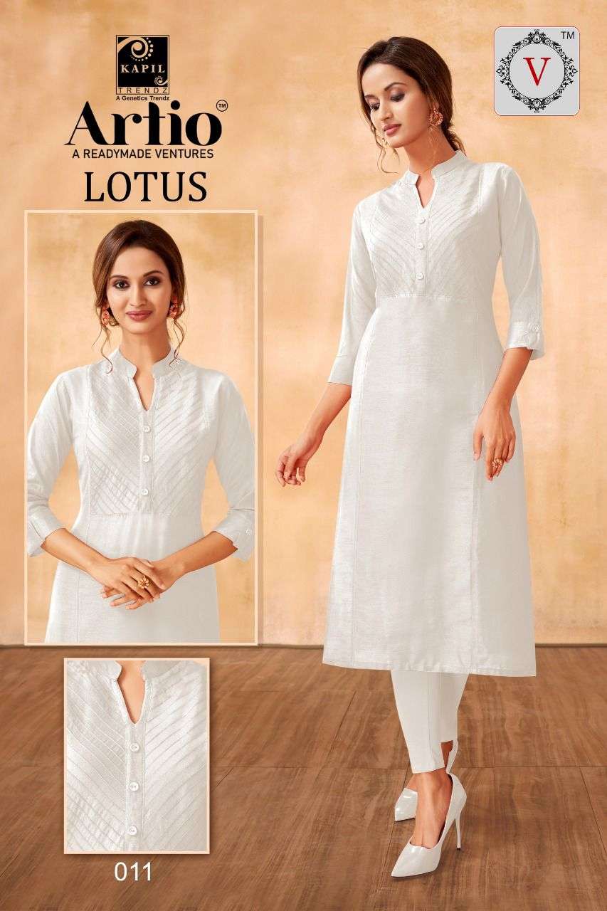 ARTIO LOTUS BY KAPIL TRENDZ 01 TO 12 SERIES SILK SLUB WORK KURTIS