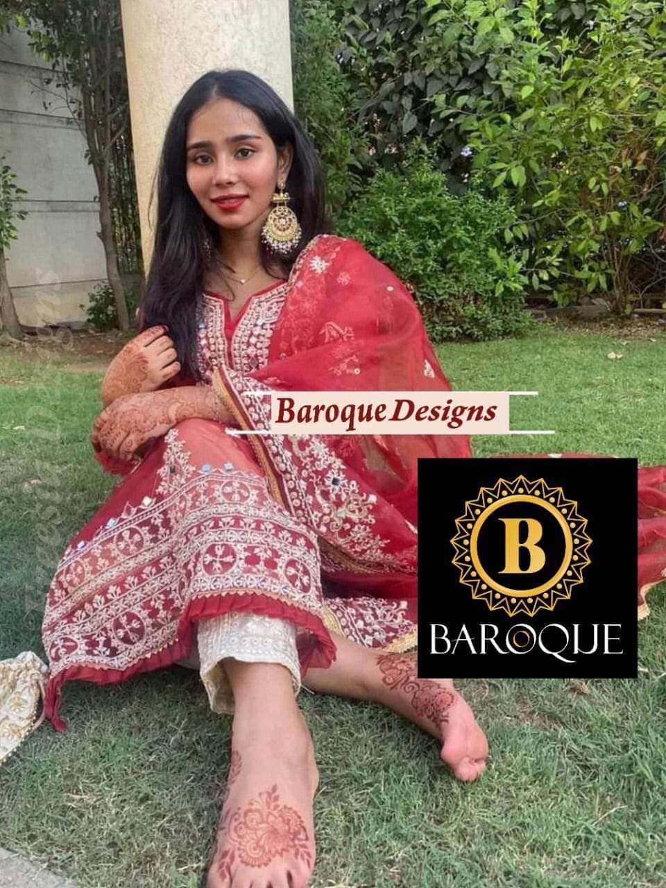 BAROQUE BIN SAEED RED & BLACK BY ASLIWHOLESALE ORGANZA WORK DRESSES