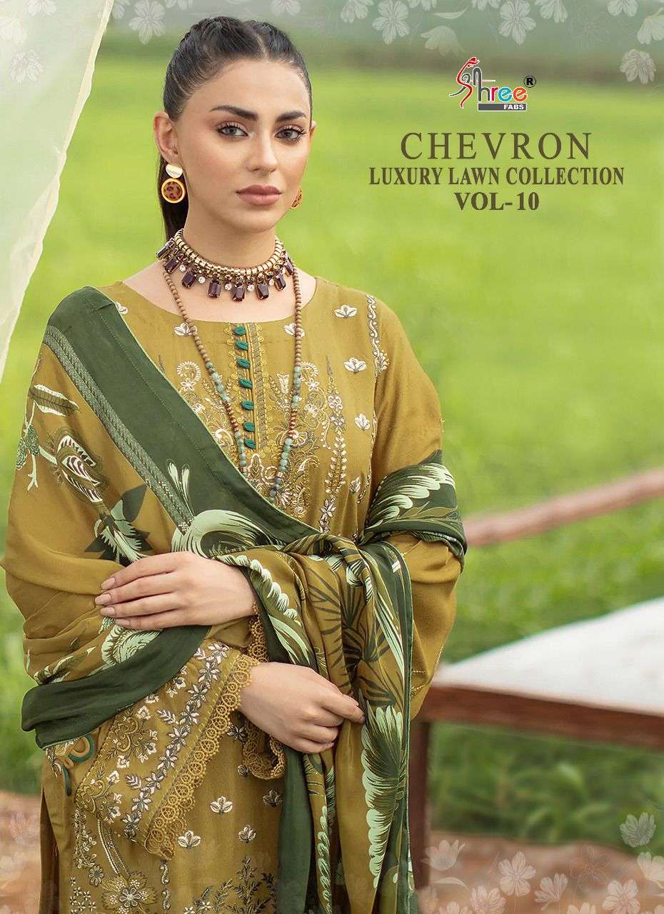 CHEVRON LUXURY LAWN COLLECTION VOL-10 BY SHREE FABS 2462 TO 2468 SERIES COTTON PAKISTANI DRESSES