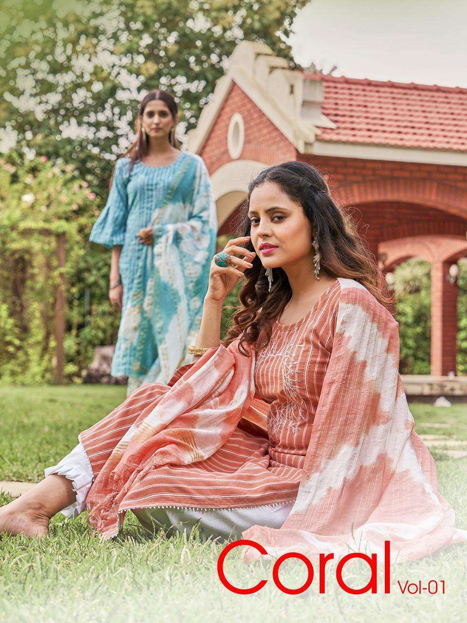 CORAL VOL-1 BY ASLIWHOLESALE 1001 TO 1008 SERIES VISCOSE STITCHED DRESSES