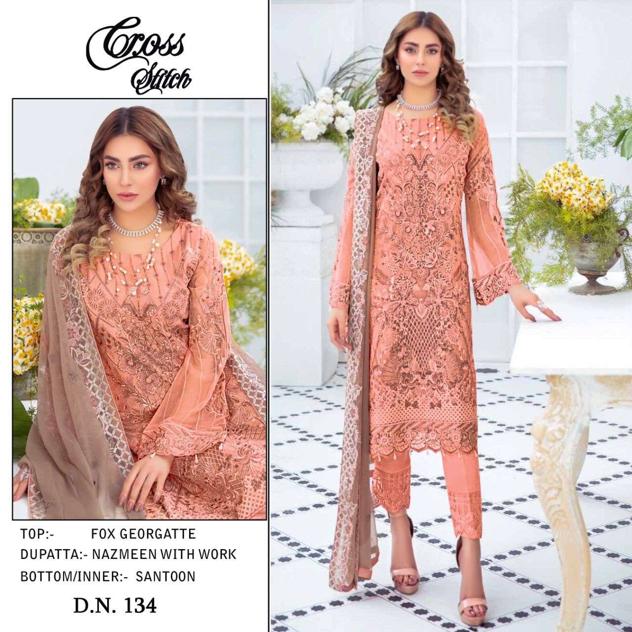 CROSS STITCH 137 BY ASLIWHOLESALE FAUX GEORGETTE EMBROIDERY DRESS