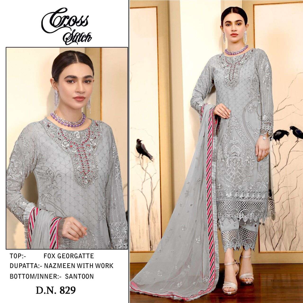 CROSS STITCH 829 BY ASLIWHOLESALE FAUX GEORGETTE PAKISTANI DRESS