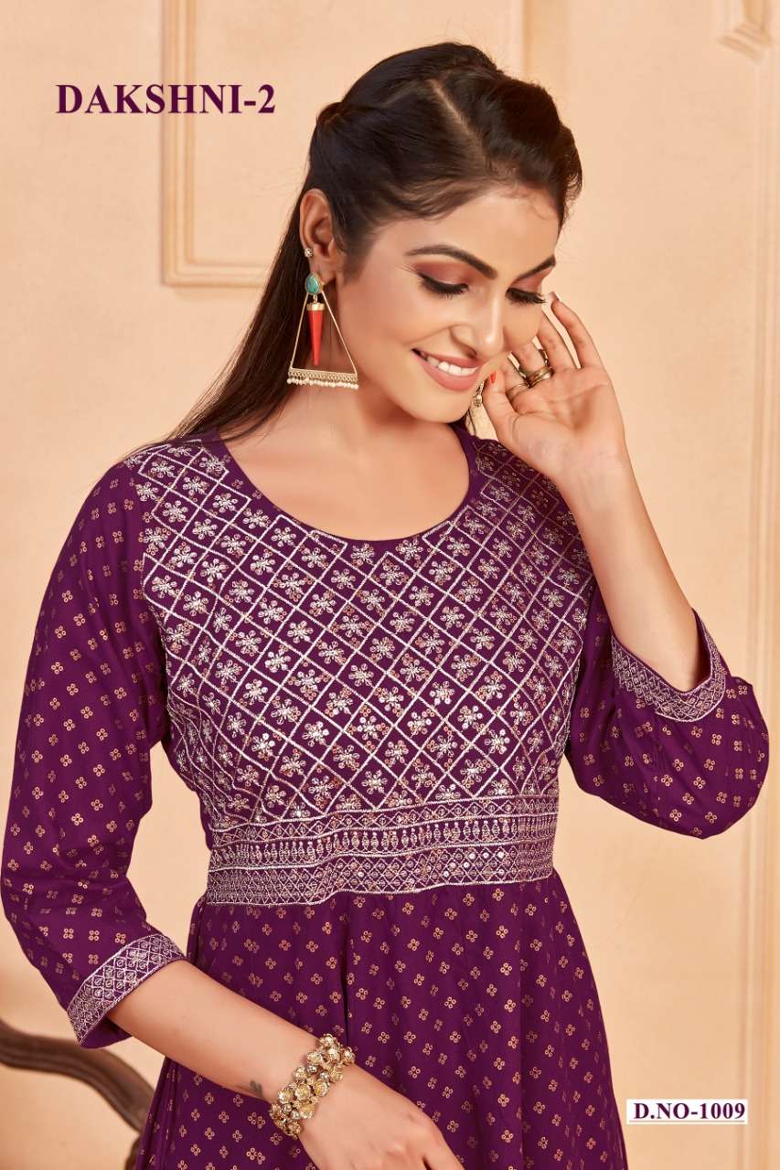 DAKSHNI VOL-2 BY BANWERY 1007 TO 1012 SERIES RAYON EMBROIDERY KURTIS