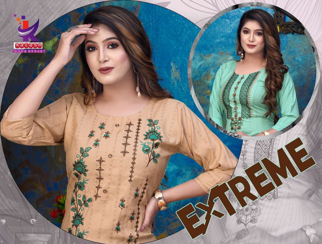 EXTREME BY ASLIWHOLESALE 3001 TO 3008 SERIES RAYON EMBROIDERY KURTIS