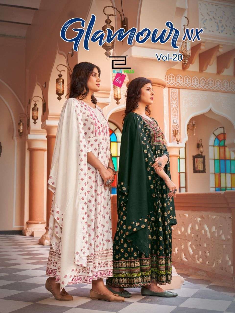 GLAMOUR VOL-20 NX BY BLUE HILLS 20003 TO 20007 SERIES RAYON GOWN & DUPATTA