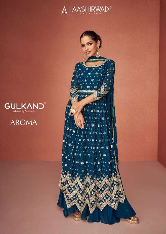 GULKAND AROMA BY AASHIRWAD CREATION 9423 TO 9427 SERIES GEORGETTE SHARARA DRESSES