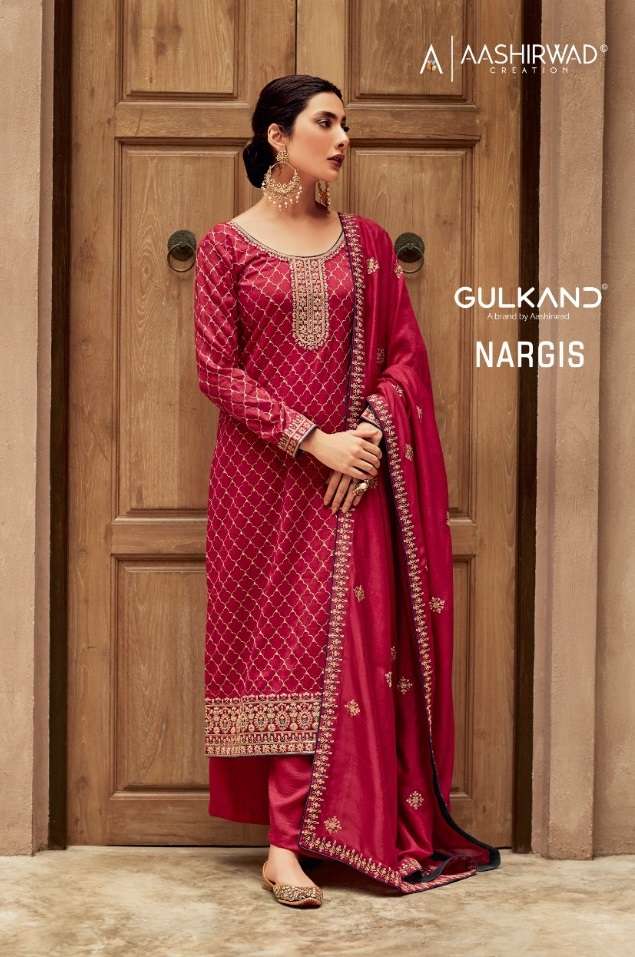 GULKAND NARGIS BY AASHIRWAD CREATION 9443 TO 9446 SERIES SILK WORK DRESSES