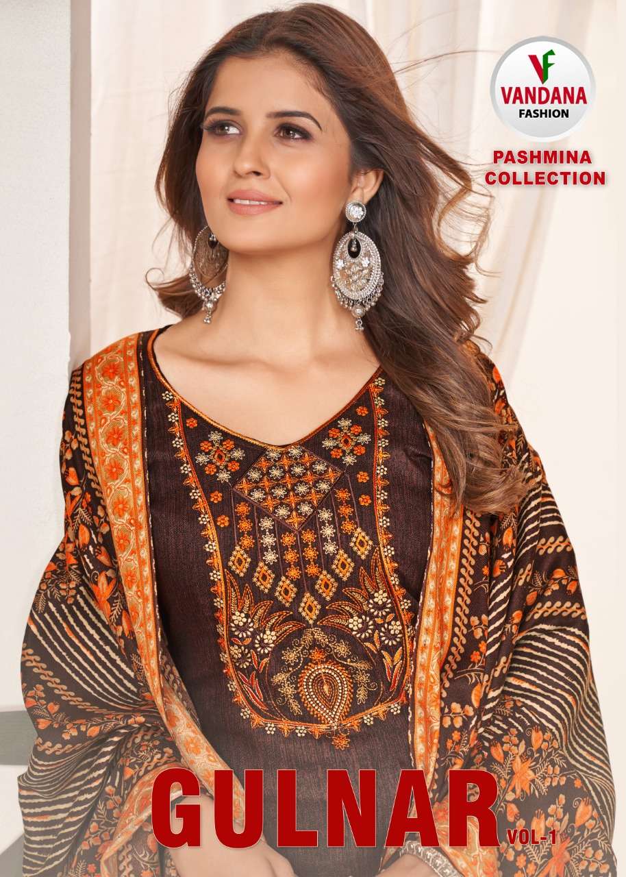 GULNAR BY VANDANA FASHION 1001 TO 1008 SERIES PASHMINA WORK DRESSES