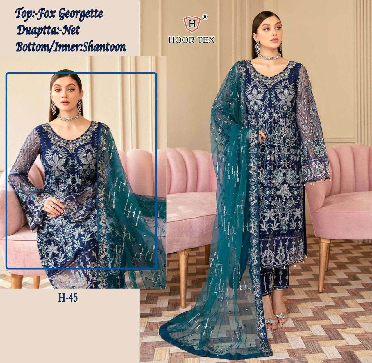 H-45 HIT DESIGN BY HOOR TEX FAUX GEORGETTE EMBROIDERY DRESS