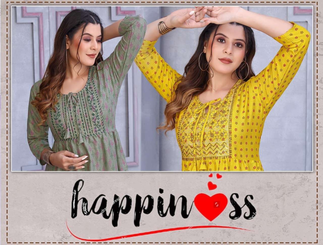 HAPPINESS BY ASLIWHOLESALE 8001 TO 8008 SERIES RAYON EMBROIDERY KURTIS