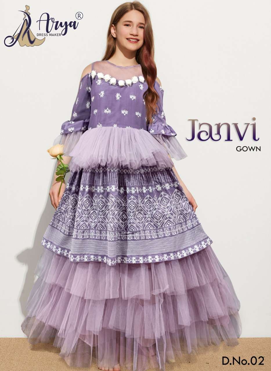 JANVI GOWN BY ARYA DRESS MAKER 01 TO 06 SERIES MUSLIN NET KIDS GOWNS