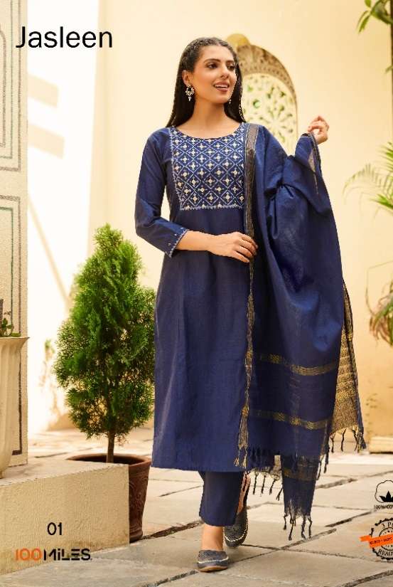 JASLEEN BY 100 MILES 01 TO 06 SERIES COTTON EMBROIDERY STITCHED DRESSES