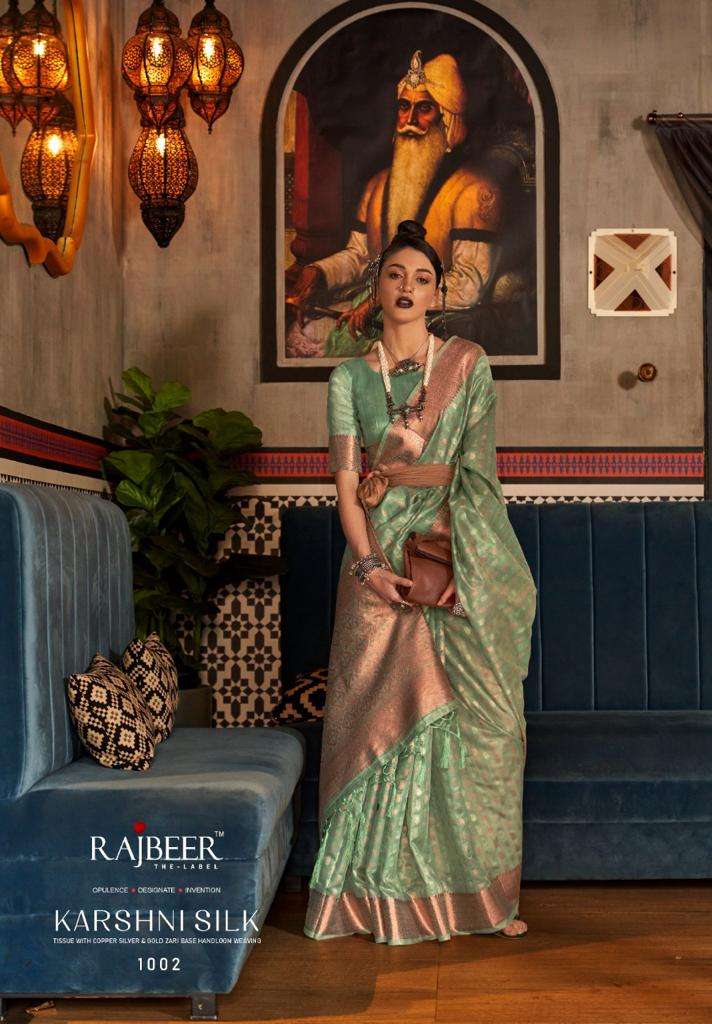 KARSHNI SILK BY RAJBEER 1001 TO 1006 SERIES COPPER SILVER ZARI SAREES