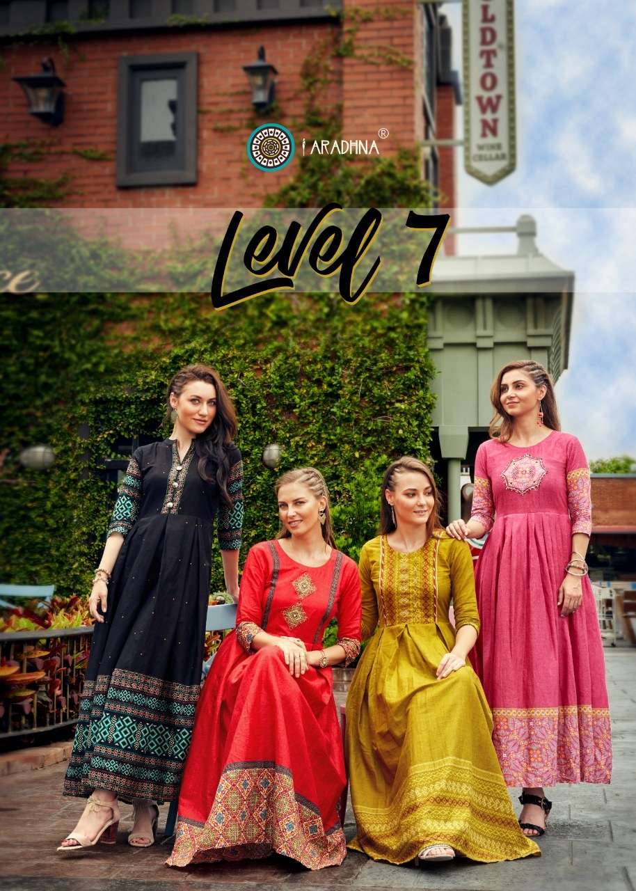 LEVEL VOL-7 BY ARADHNA FASHION 7001 TO 7012 SERIES COTTON LONG KURTIS