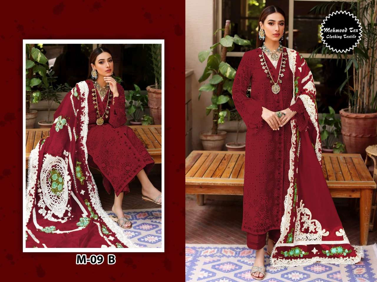 M-09 RED BY MEHMOOD TEX COTTON EMBROIDERY PAKISTANI DRESS