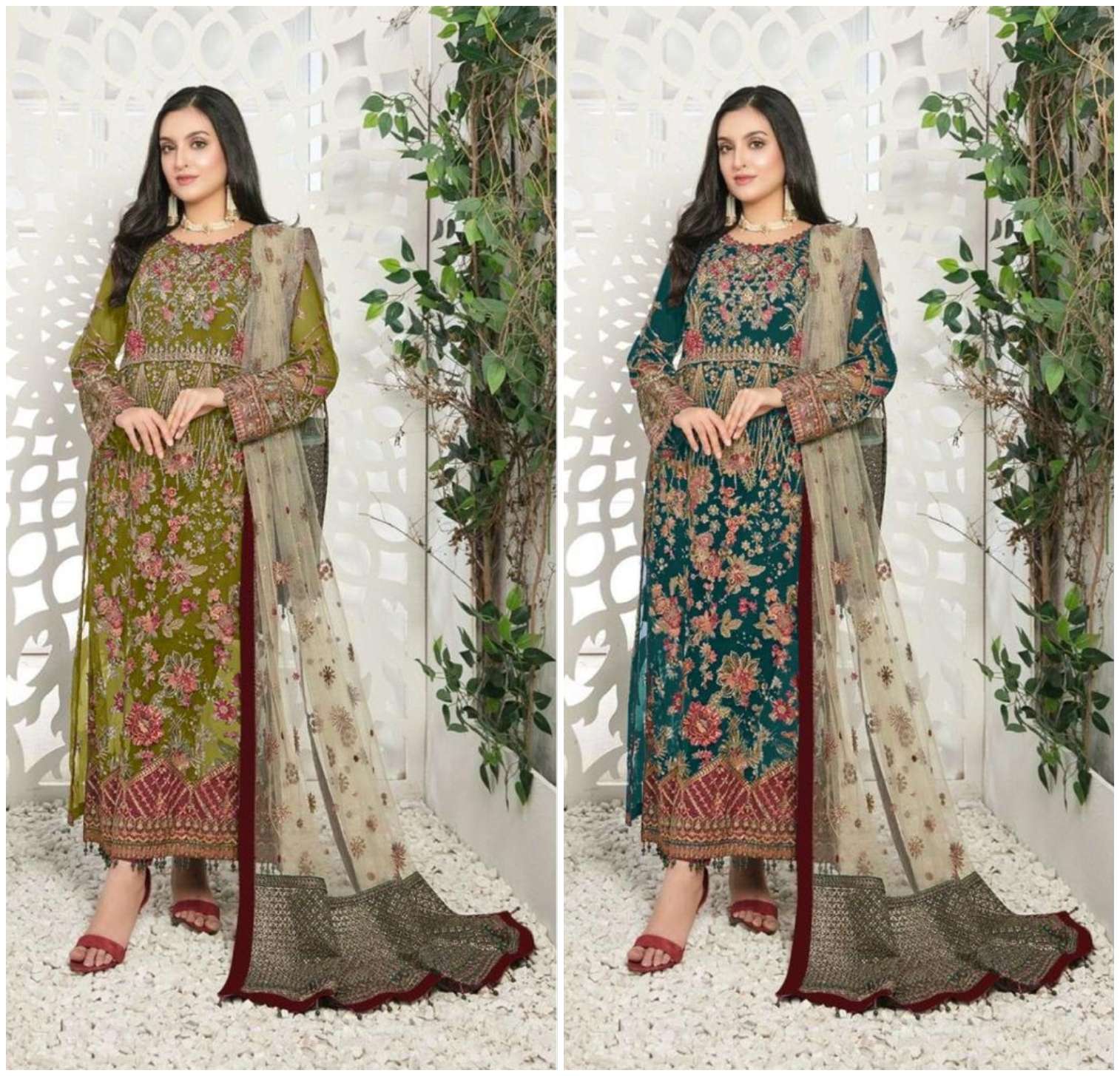 M-186 NX BY MUSHQ 186-A TO 186-B SERIES ORGANZA EMBROIDERY PAKISTANI DRESSES