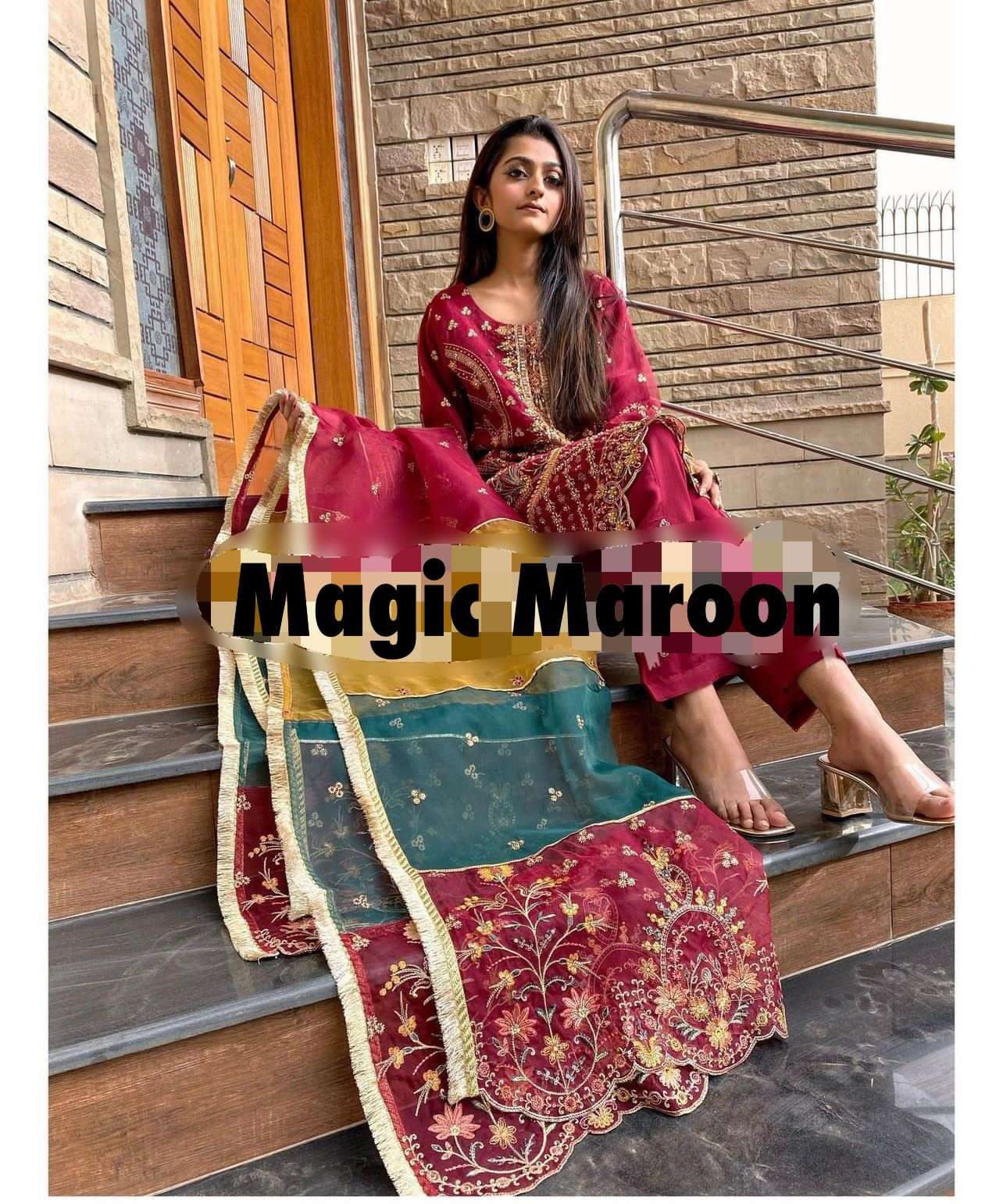 MAGIC MAROON BY ASLIWHOLESALE ORGANZA WORK PAKISTANI DRESS