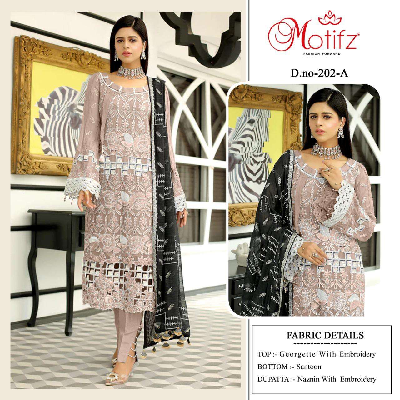 MOTIFZ 202 COLOURS BY MOTIFZ 202-A TO 202-D SERIES GEORGETTE WORK DRESSES