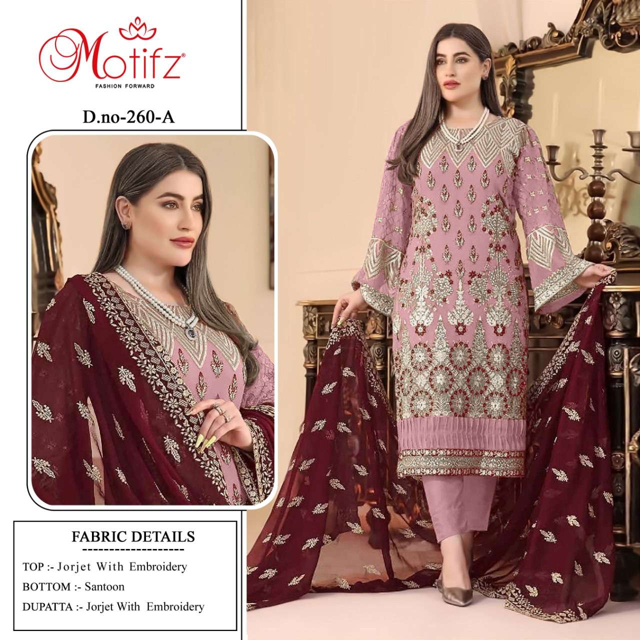 MOTIFZ 260 COLOURS BY MOTIFZ 260-A TO 260-D SERIES GEORGETTE PAKISTANI DRESSES