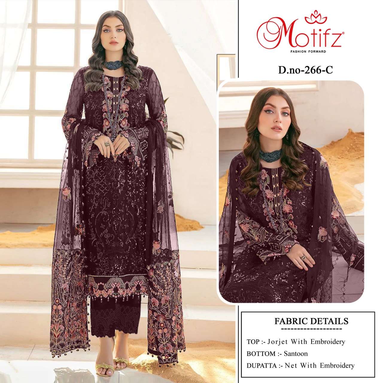 MOTIFZ 266 COLOURS BY MOTIFZ 266-A TO 266-D SERIES GEORGETTE WORK DRESSES