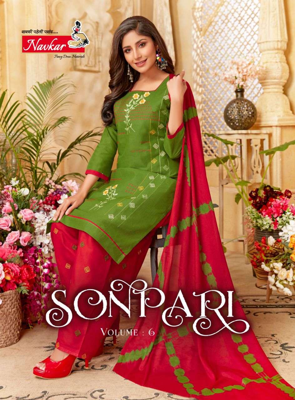 NAVKAR SONPARI VOL-6 BY ASLIWHOLESALE 601 TO 610 SERIES COTTON STITCHED DRESSES