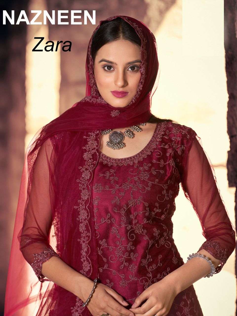 NAZNEEN ZARA BY ASLIWHOLESALE NET EMBROIDERY SEQUENCE DRESSES