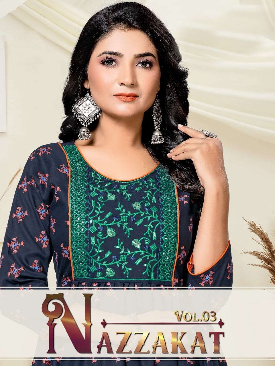 NAZZAKAT VOL-3 BY ASLIWHOLESALE 301 TO 308 SERIES RAYON PRINT KURTIS