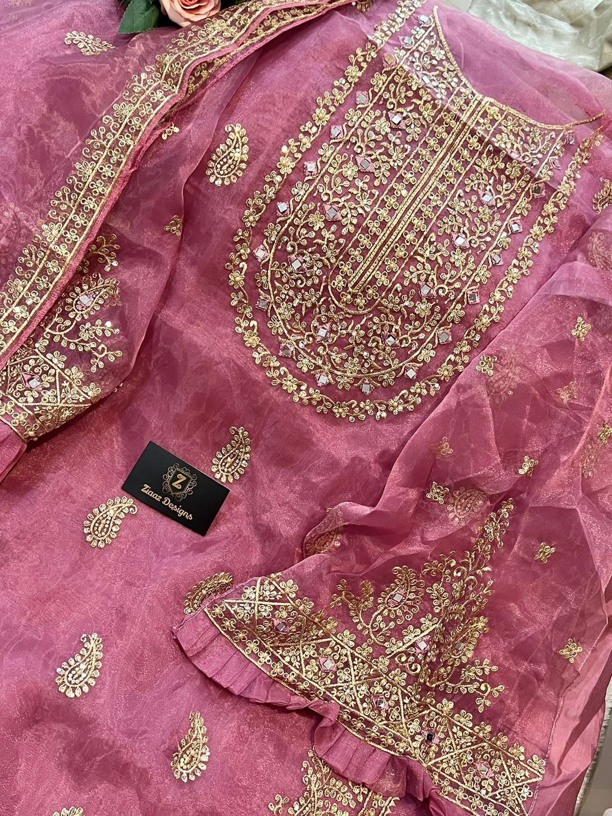 NOOR AQUA PINK BY ZIAAZ DESIGNS ORGANZA EMBROIDERY PAKISTANI DRESS