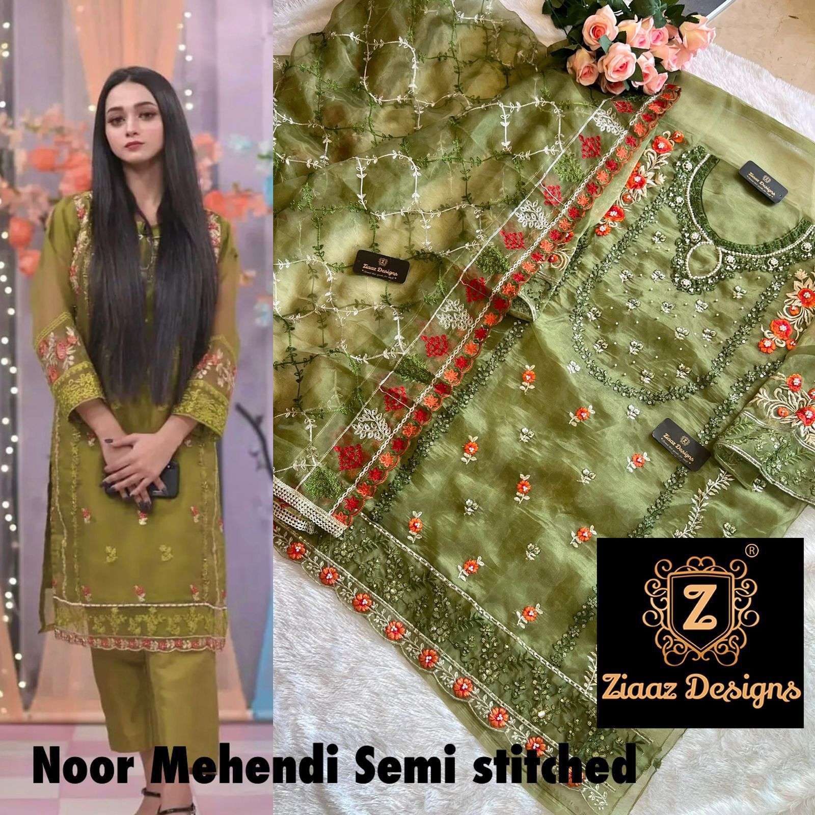 NOOR MEHANDI BY ZIAAZ DESIGNS ORGANZA EMBROIDERY DRESS