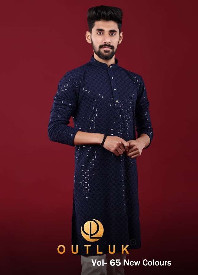 OUTLUK VOL-65 NEW COLOURS BY OUTLUK 65001 TO 65007 SERIES RAYON STITCHED MENS KURTA  PAJAMA