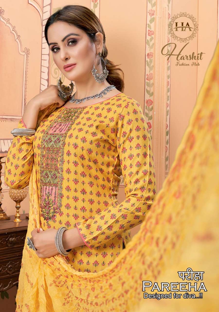 PAREEHA BY HARSHIT FASHION HUB 1035-001 TO 1035-008 SERIES RAYON WORK DRESSES