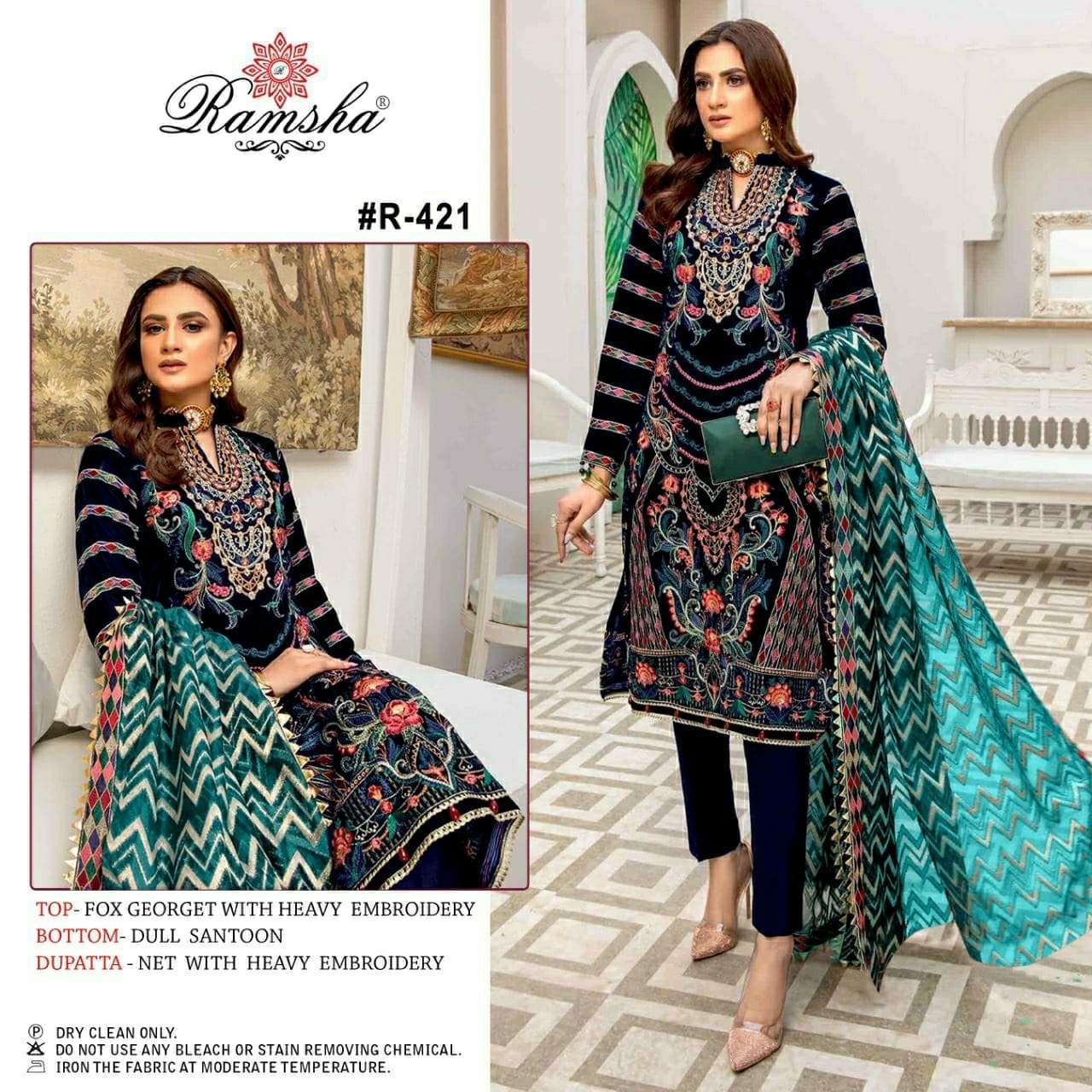 R-421 HIT DESIGN BY RAMSHA GEORGETTE EMBROIDERY PAKISTANI DRESS