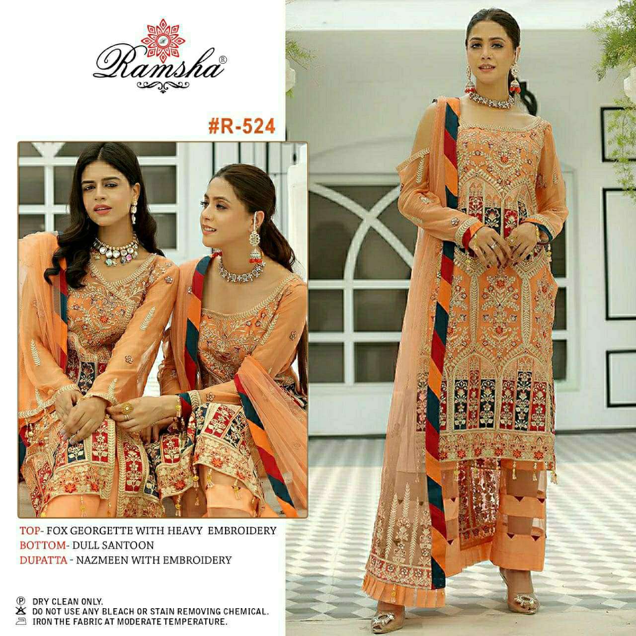 R-524 HIT DESIGN BY RAMSHA FAUX GEORGETTE PAKISTANI DRESS