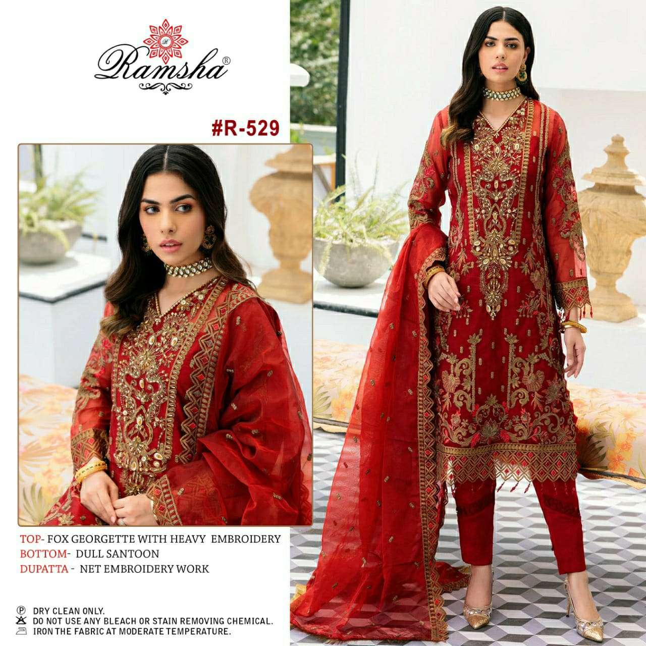 R-529 HIT DESIGN BY RAMSHA GEORGETTE EMBROIDERY PAKISTANI DRESS