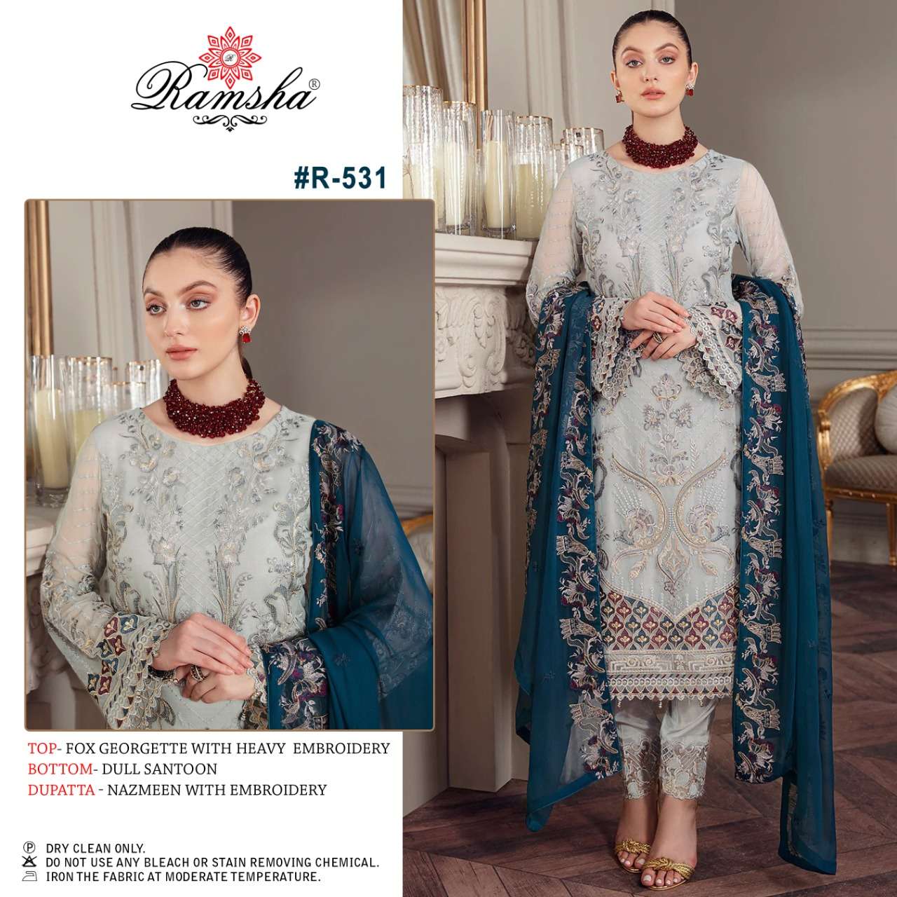 R-531 HIT DESIGN BY RAMSHA GEORGETTE EMBROIDERY PAKISTANI DRESS