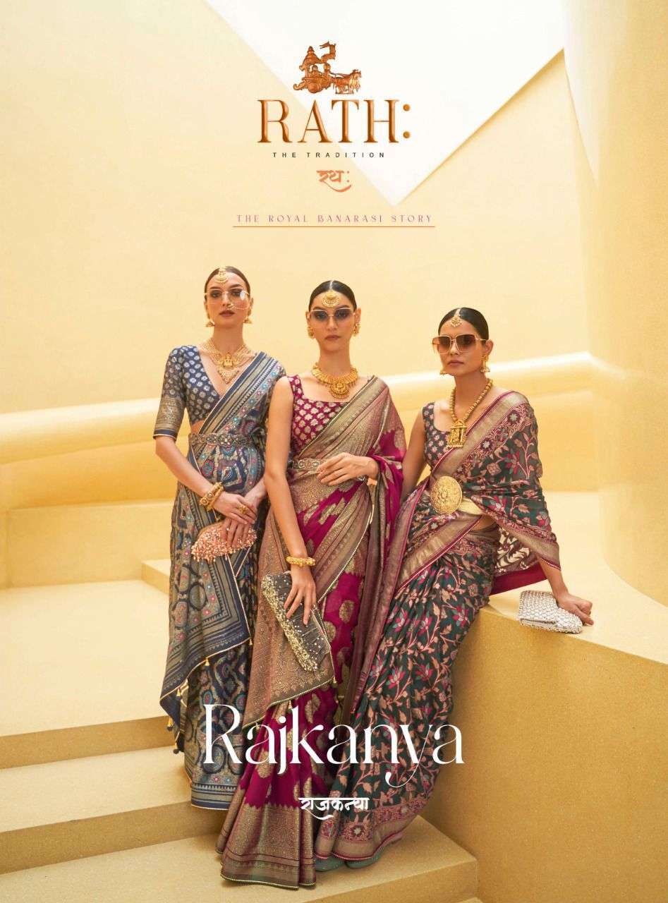 RATH RAJKANYA BY ASLIWHOLESALE 1028 TO 1039 SERIES ORGANZA BRASSO SAREES