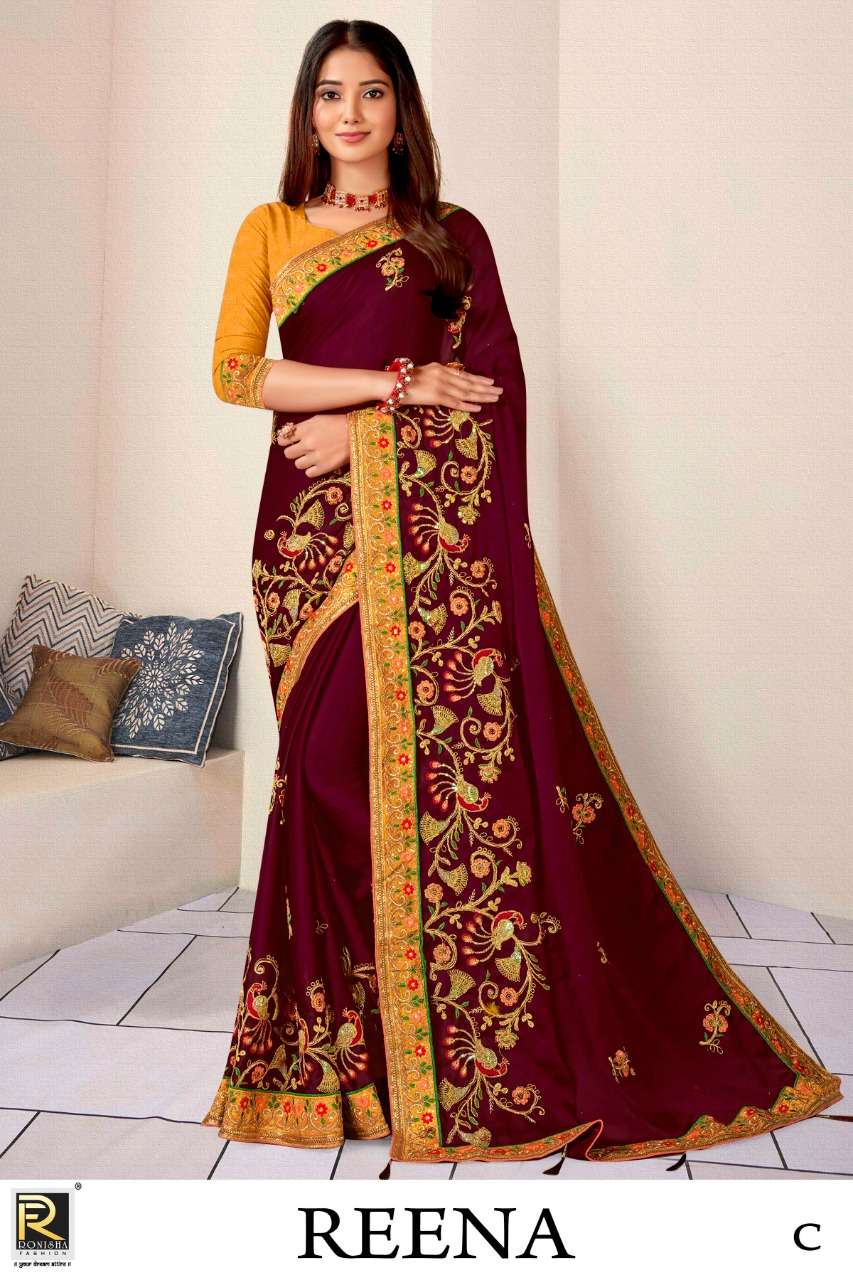 REENA BY RONISHA FASHION DESIGNER SATIN BLOOMING WORK SAREES