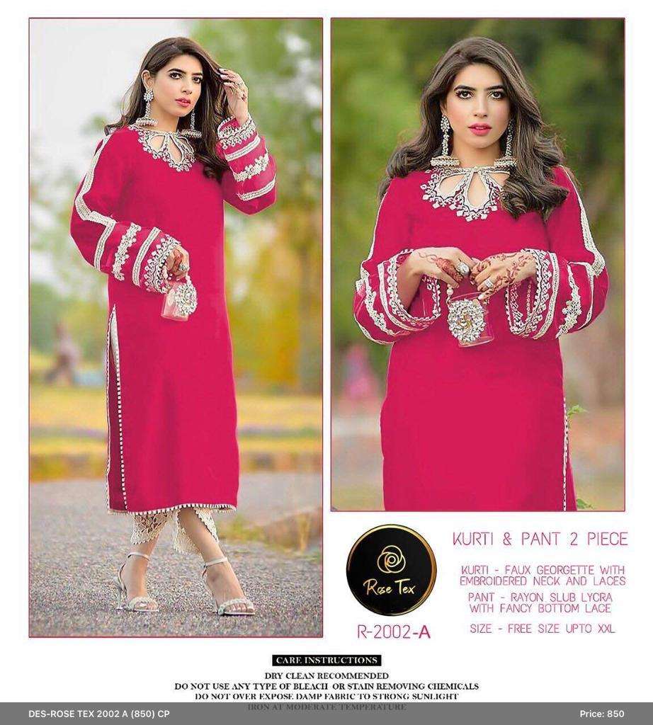 ROSE TEX 2002 NX BY ASLIWHOLESALE RAYON PAKISTANI SITCHED TUNICS