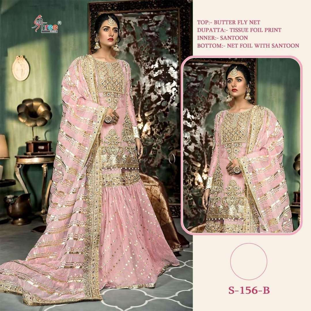 S-156 NX BY SHREE FABS BUTTERFLY NET SHARARA PAKISTANI DRESSES