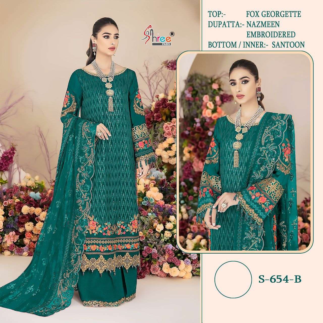 S-654 COLOURS BY SHREE FABS FAUX GEORGETTE EMBROIDERY DRESSES