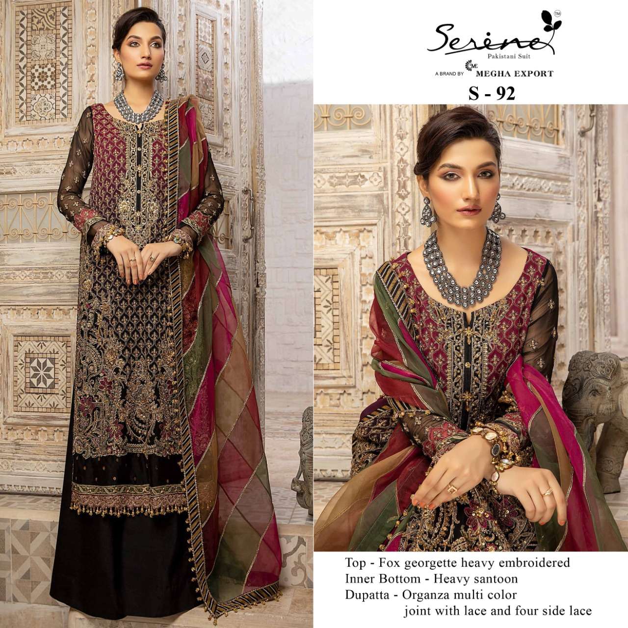 S-92 HIT DESIGN BY SERENE FAUX GEORGETTE EMBRODERY PAKISTANI DRESS